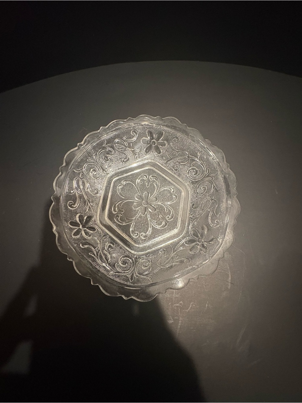 Indiana Glass Clear Pressed Glass Floral  Candy Dish